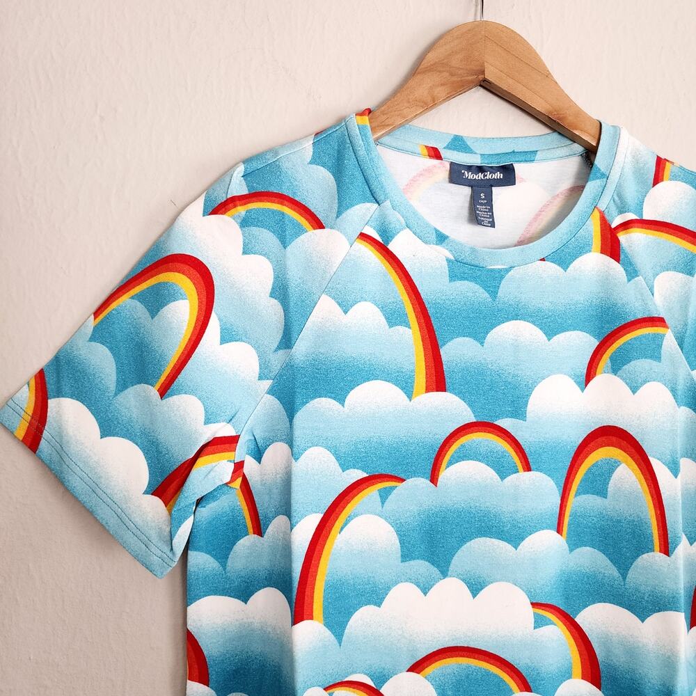 ModCloth On Cloud Mine Retro Rainbow Cloud Cotton T-Shirt Dress - NWT Small - Picture 5 of 10